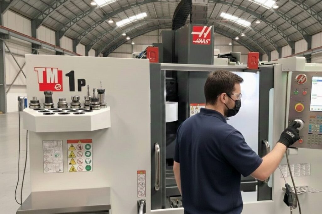 Trabajador de Falcon ToolWorks operando una maquina CNC